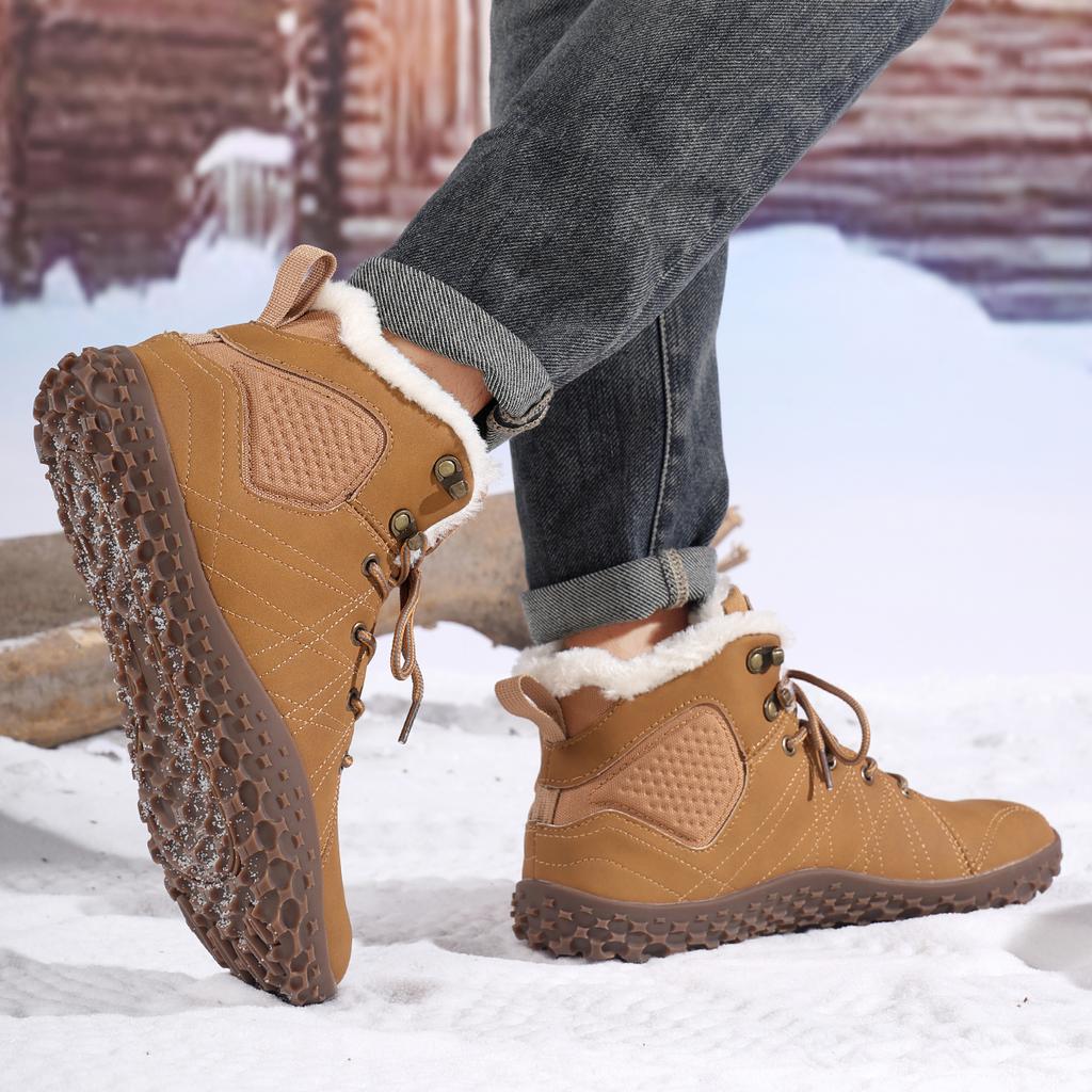 TUINANLE Winter Barefoot Boots Men Winter Sneakers Ankle Snow Shoes Plush Hiking Boots Warm Sporting Shoes Big Size 48Black