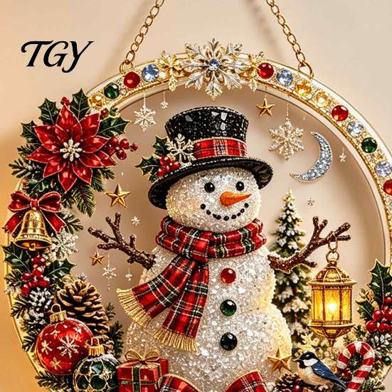 Hanging Ornaments for Bedroom Xmas Snowman Ornament, Round Acrylic Santa Reindeer Seasonal Party Decor Christmas Door Sign Festive Window Wall Tree