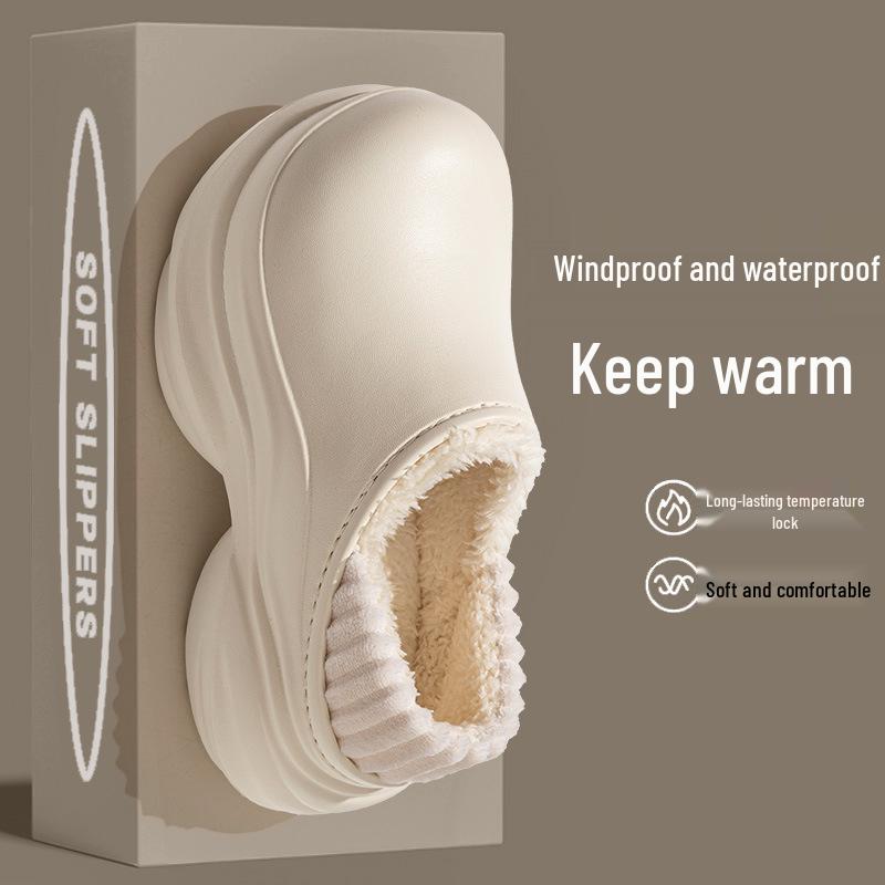 Women's Thick-Soled High-Heeled Cotton Slippers: Cozy Closed-Toe Velvet Shoes for Autumn/Winter