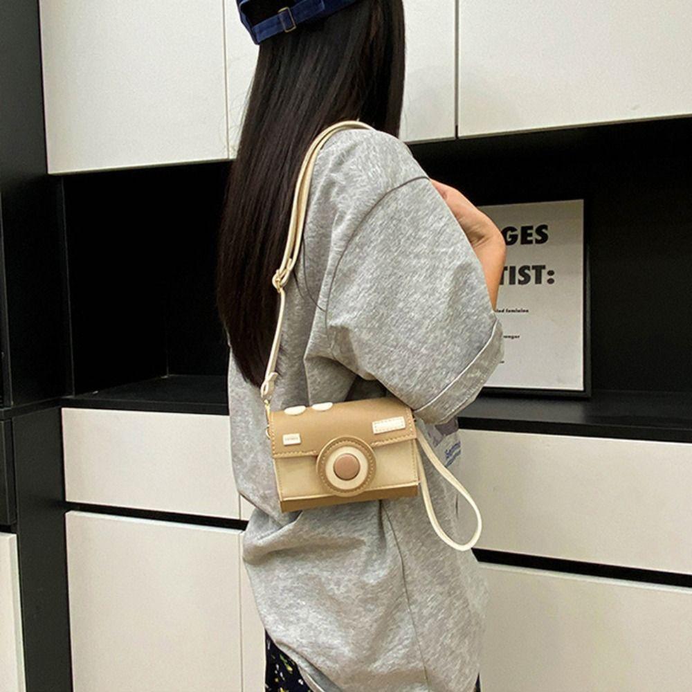 Mini Funny Square Bag PU Contrast Color Crossbody Bag Sweet Camera Shoulder Bag  Outdoor