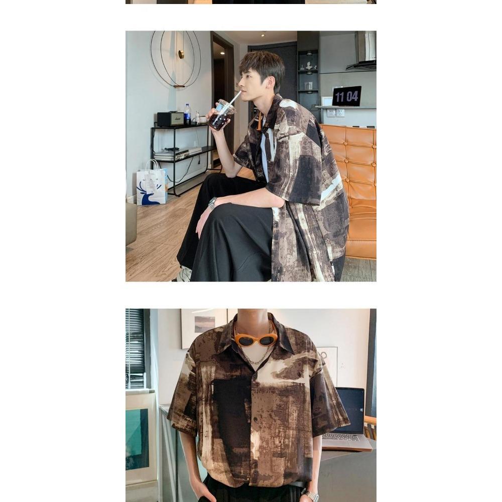 Thin Summer Men's Loose and Trendy Design Handsome Short Sleeved Casual Shirt Versatile and Fashionable Shirt