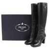 Great PRADA Knee-high boots Logo Metal Side Zip Leather black leather Women Used