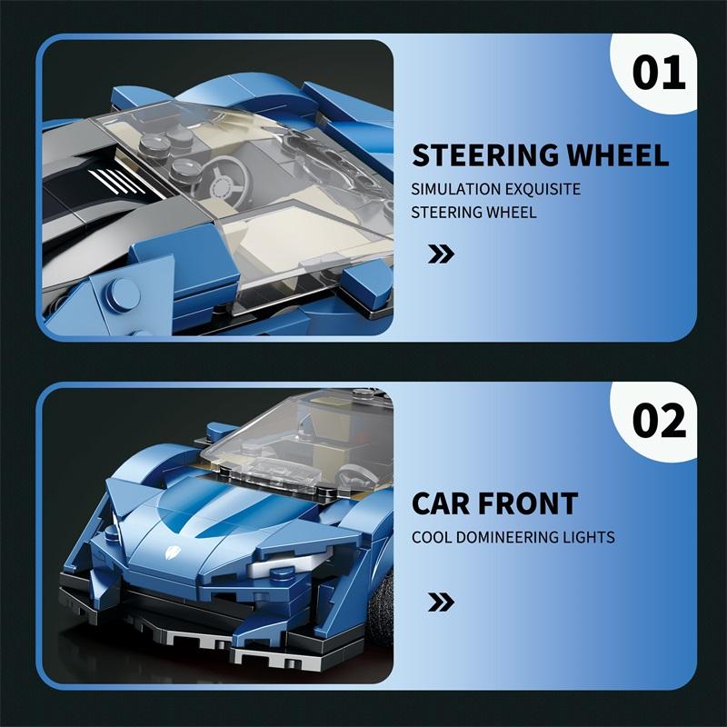 Non-Toxic 298Pcs City Racing Building Blocks 1:24 Car Model Assembly Bricks Toys Desktop Decoration Display Children Toys Holiday Gifts