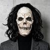 Black Long-Haired Skull Mask, Perfect for Holiday Parties, Halloween Pranks, Masquerade Balls, and Carnival Parties, Made of Latex