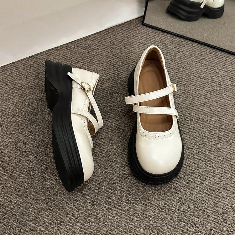 

Black versatile platform British style small leather shoes women s 2025 new summer retro round head thick heel Mary Jane shoes 40