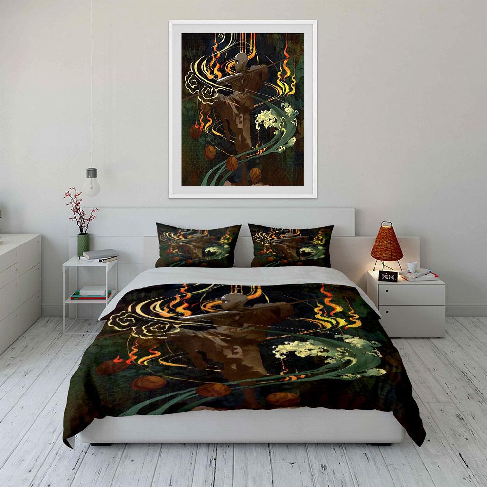 Shaolin Monk Art Prints Decor Soft Comfortable Duvet Cover Bedding Set Included 1*Duvet Cover & 2*Pillowcases, Gift