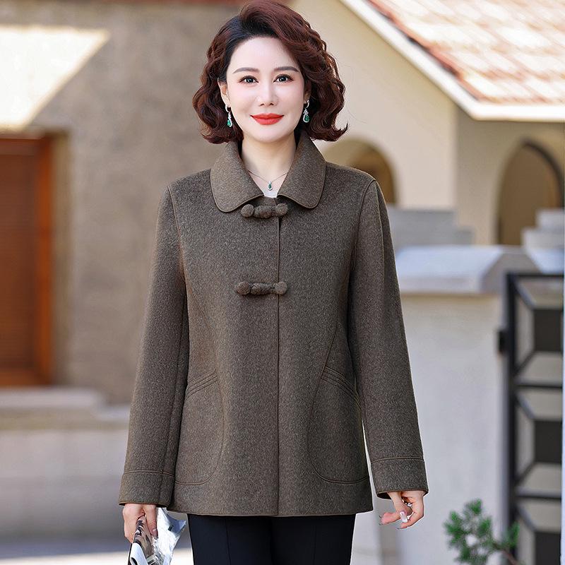 Stylish Slim Fit Double-Sided Woolen Coat for Middle-Aged Women - Versatile Autumn/Winter Wear