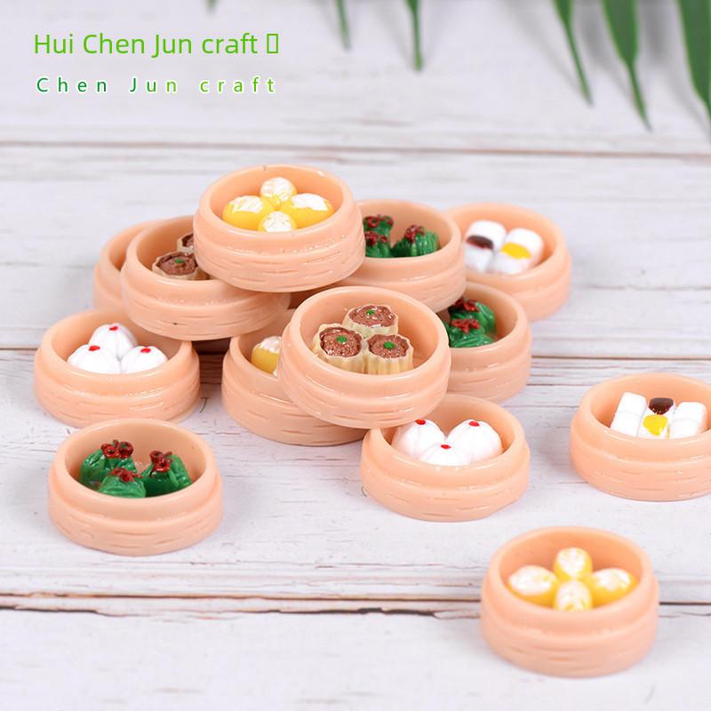 Miniature Resin Steamed Dumpling And Shaomai Food Figurines Cute Micro Landscape Decor