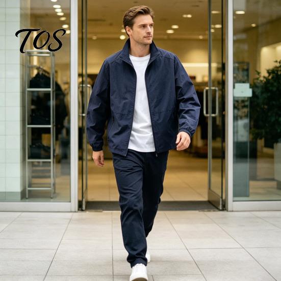 Durable Polyester Zippered Coats Men Windbreaker Jacket, Windproof Waterproof Stand Collar Coat, Casual Zip-up Spring Autumn Outerwear Jacket