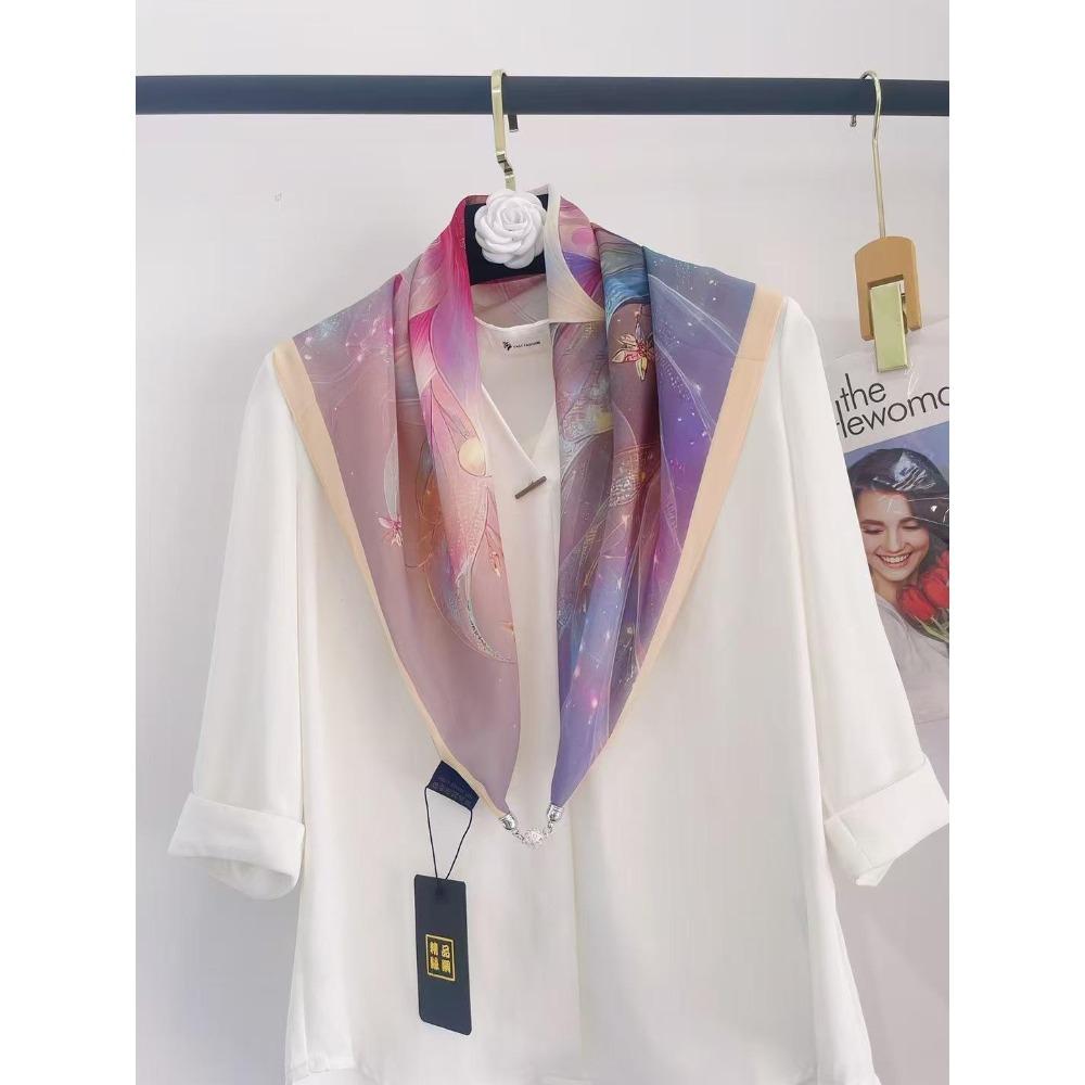 Magnet Simulation Silk 70Cm Small Square Scarf Women'S Spring Korean Version Oil Painting Silk Scarf Versatile Scarf Elegant Decoration