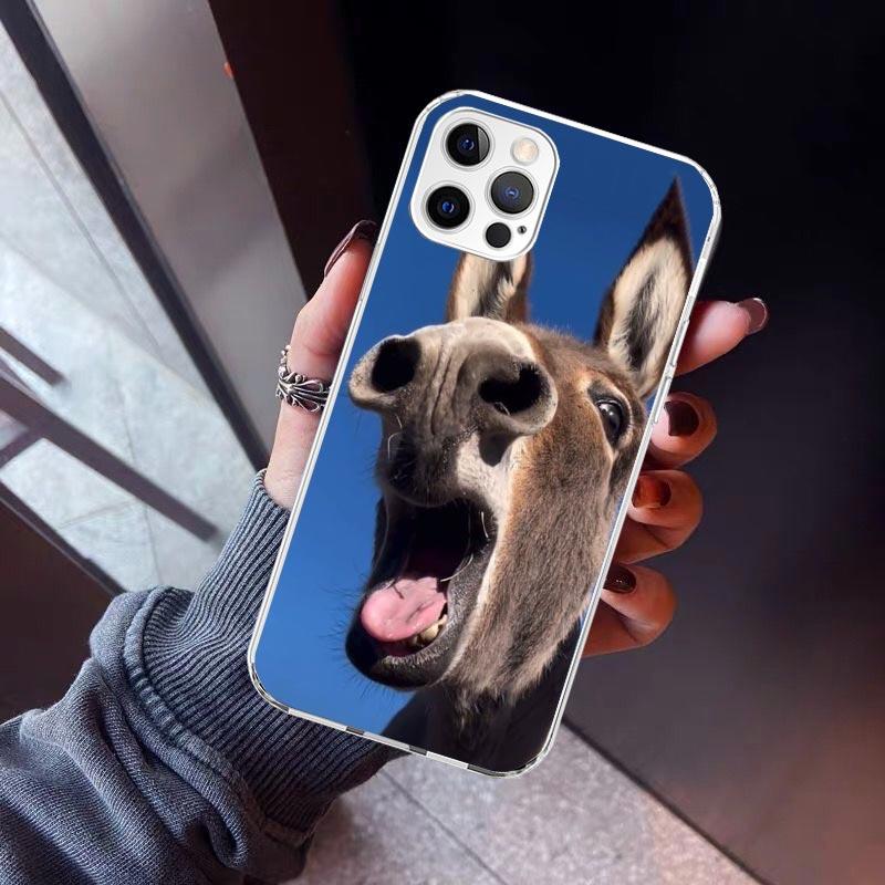Funny Donkey Phone Case For iPhone 17 Air 11 13 Mini 14 15 Plus 16 12 Pro Max 16E SE 7 8 Pattern Soft TPU Back Cover 13 12 Mini