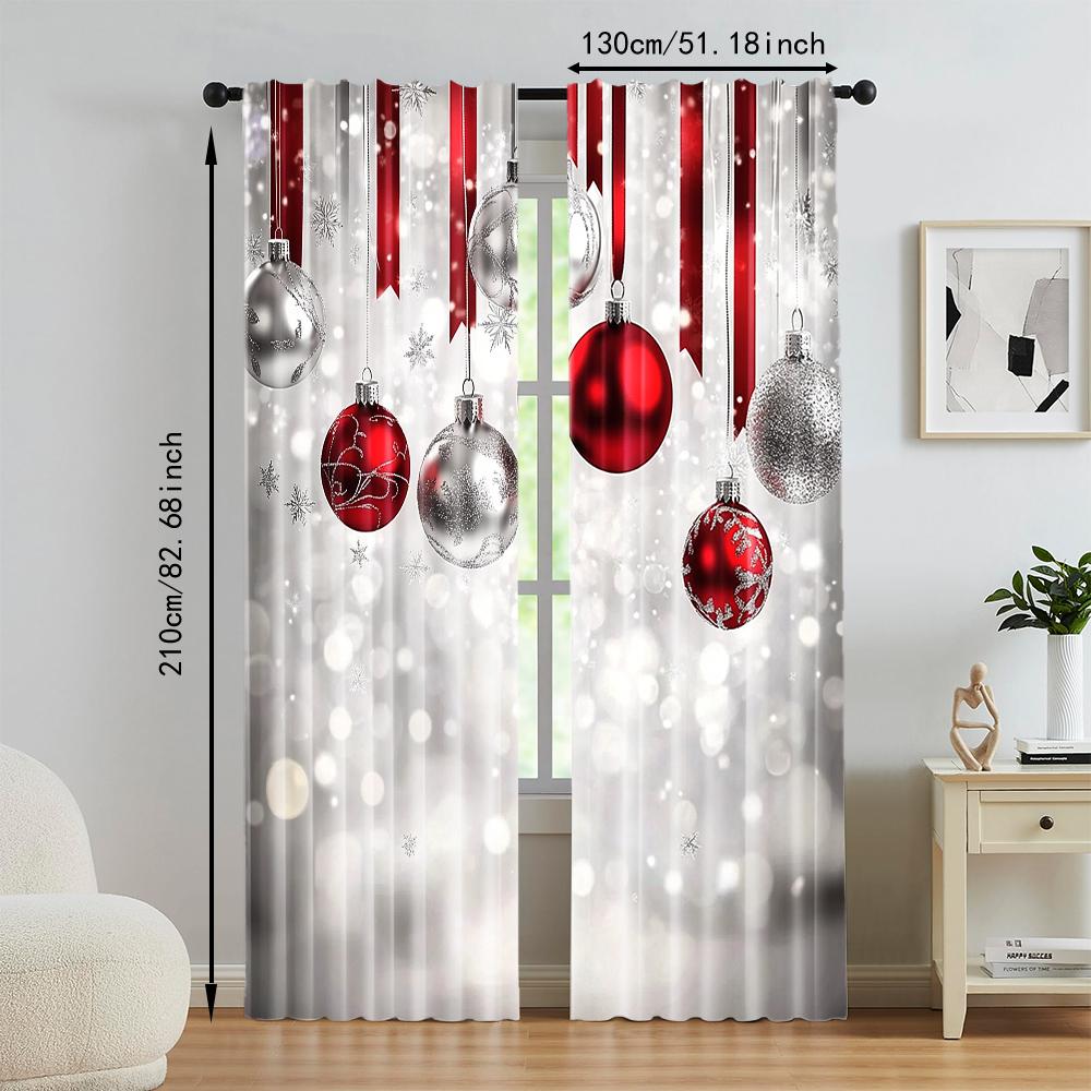 2Pcs Christmas Theme Window Curtain Digital Printed Window Drape For Festive Home Decor Rod Pocket Design For Easy