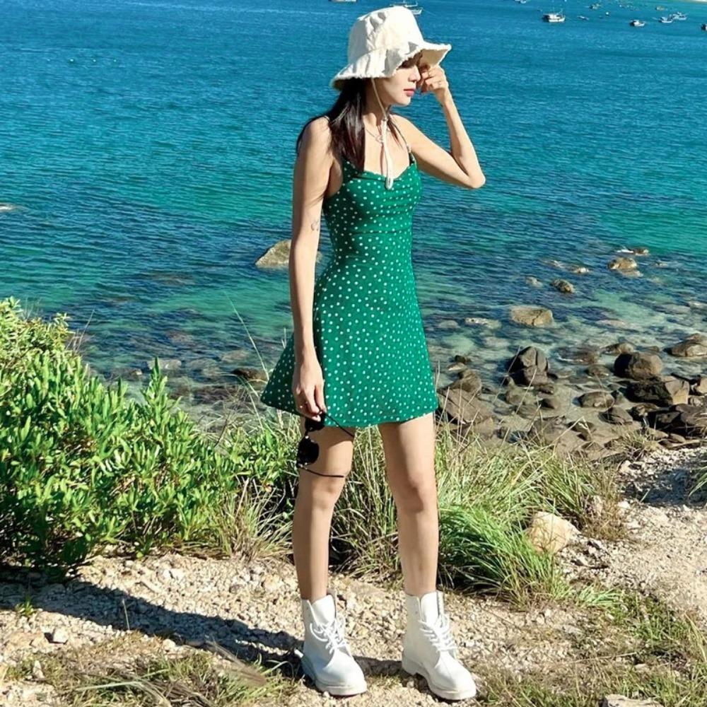 Summer Spot Print Slips Backless Sexy Elegant Bodycon Mini Prom Dress Women Casual Clothes Y2K Beach Festival