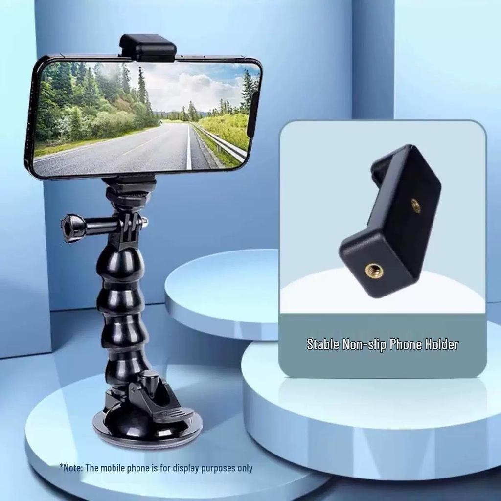In Stock: Selfie Phone Car Suction Cup Holder with Flexible Arm for Glass & Sports Cameras, Ships Now
