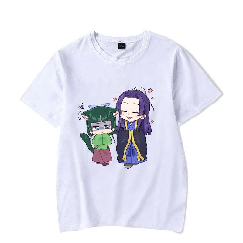 

Популярные аниме футболки Дневник фармацевта с принтом летнего пуха для женщин, футболка с короткими рукавами свободного кроя S