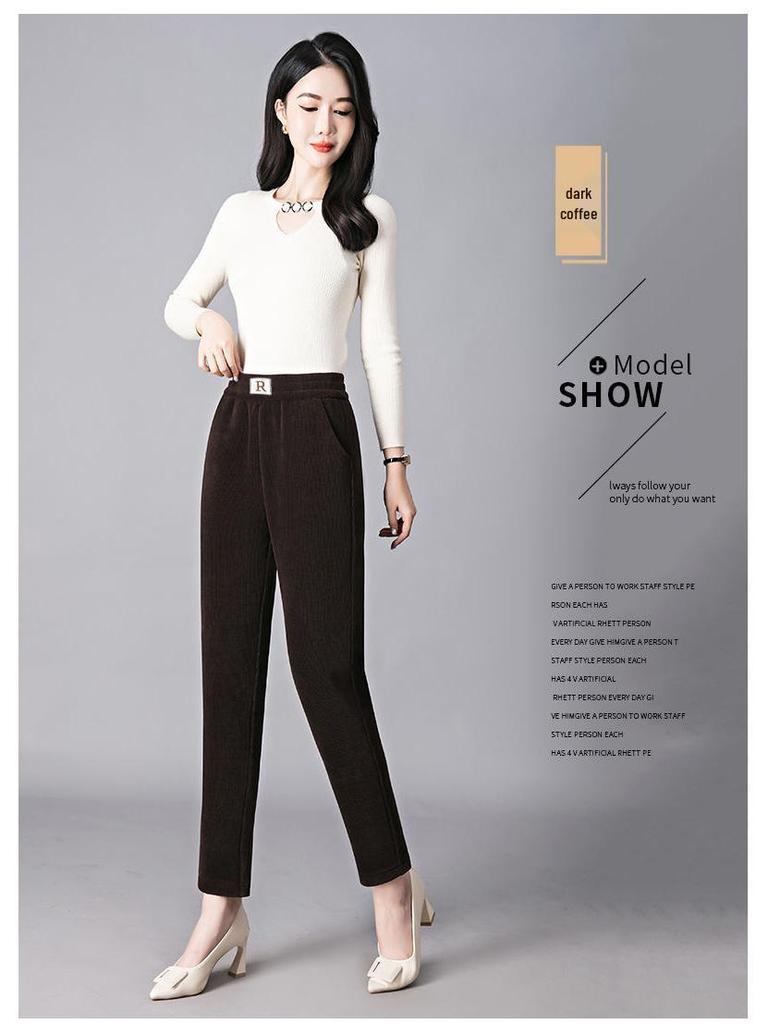 Women's High-Waisted Corduroy Carrot Pants: Fleece-Lined, Casual Straight-Leg for Autumn & Winter