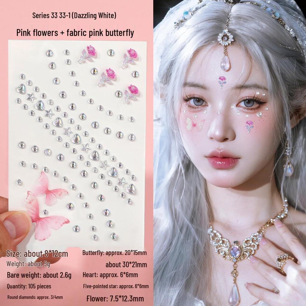 Children's Rhinestone Rose Diamond Face Stickers for Concert Makeup & Styling