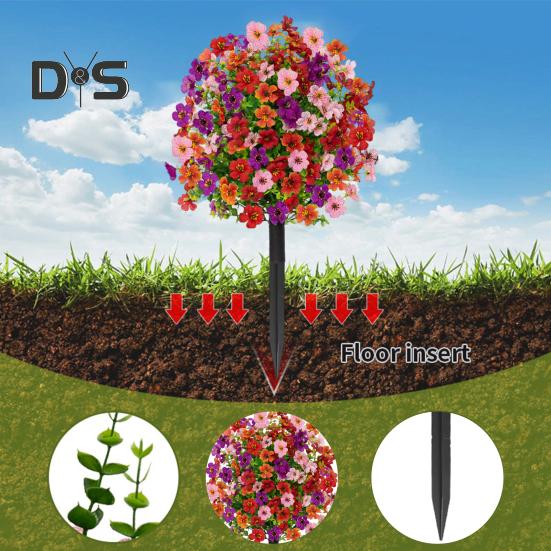 Artificial Violet Topiary Ball UV Resistant Violet Blooms Fake Evergreen Plants Flowers Brush with Ground Spike for Outdoor Indoor Garden Decor