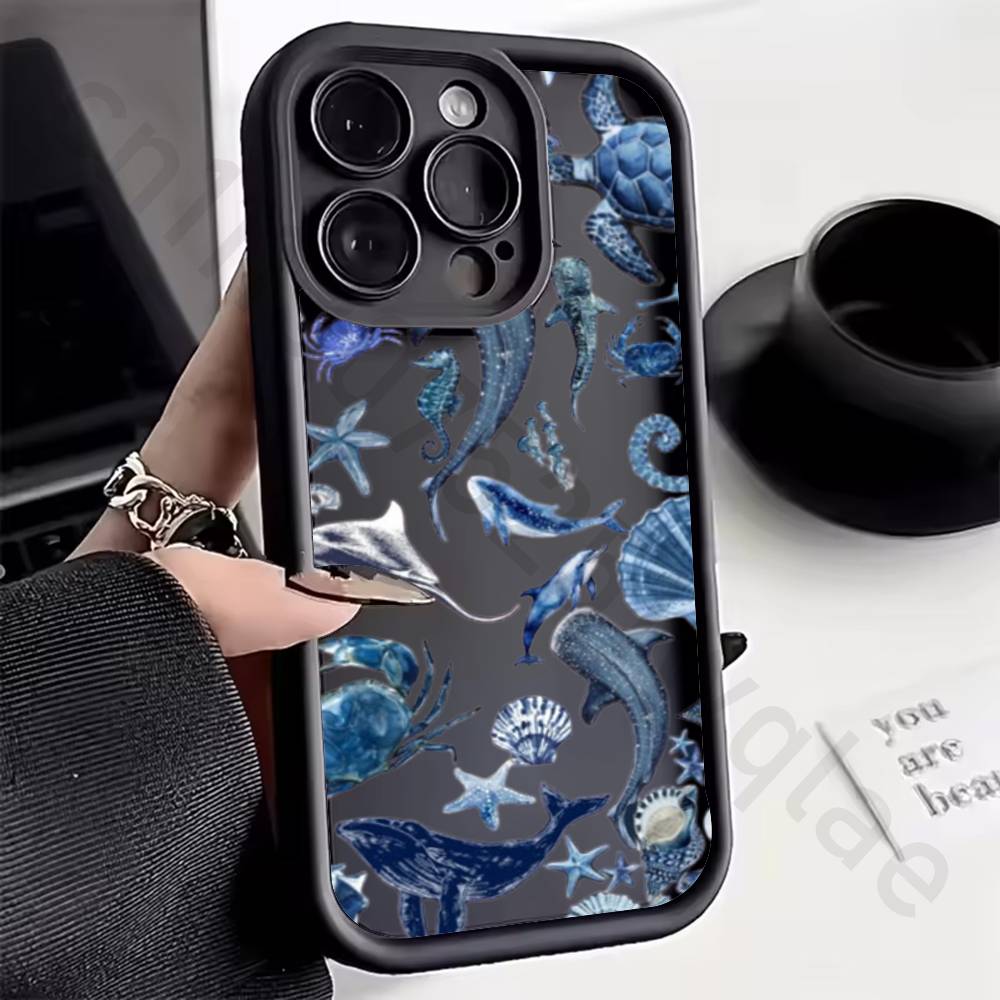Marine Animals Sea Elements Phone Case For iPhone 11 13 17 15 12 14 Pro Max air Plus SE Soft Matte Cover