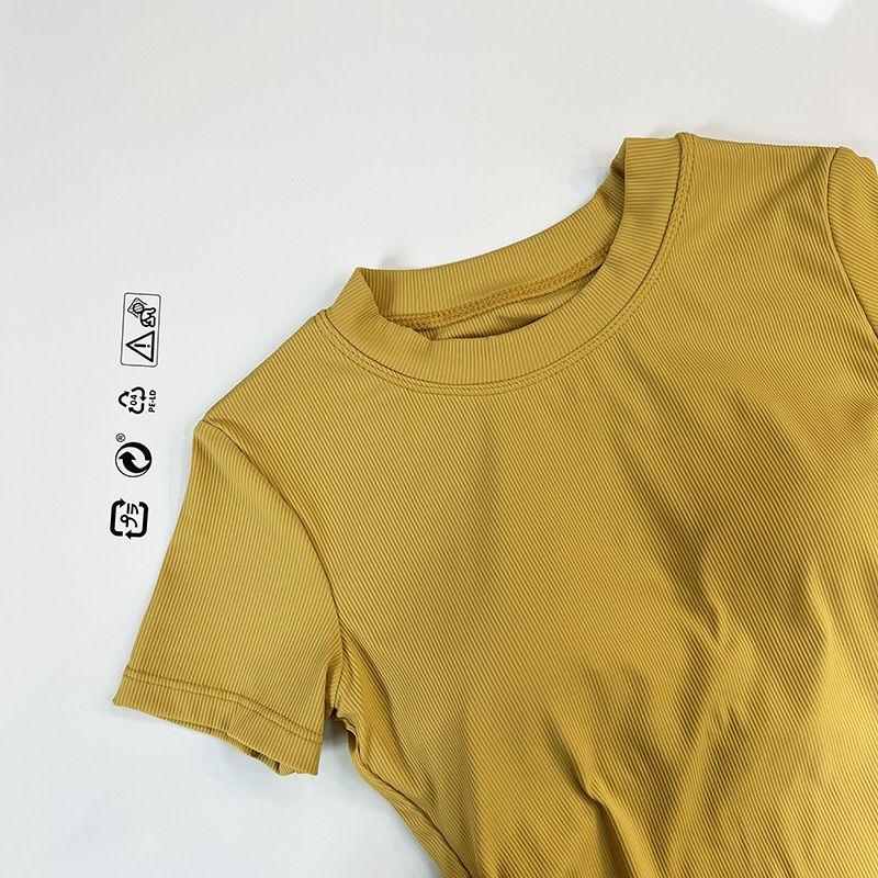 Lu Same Style with Chest Pad Tight Sexy Yoga Clothes Women's Soft Midriff Outfit Sports Tops Silm Fitness T-shirt Short Sleeve