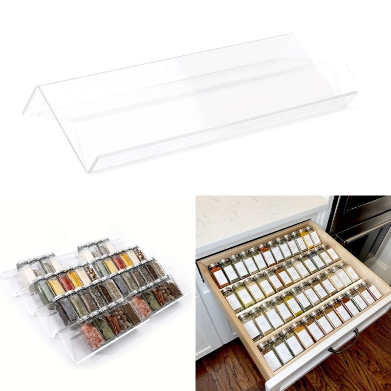 1/2Piece Spice Drawer Organizer Acrylic Spice Rack for Kitchen Organization Countertop Storage Tray Seasoning Jar Shelf