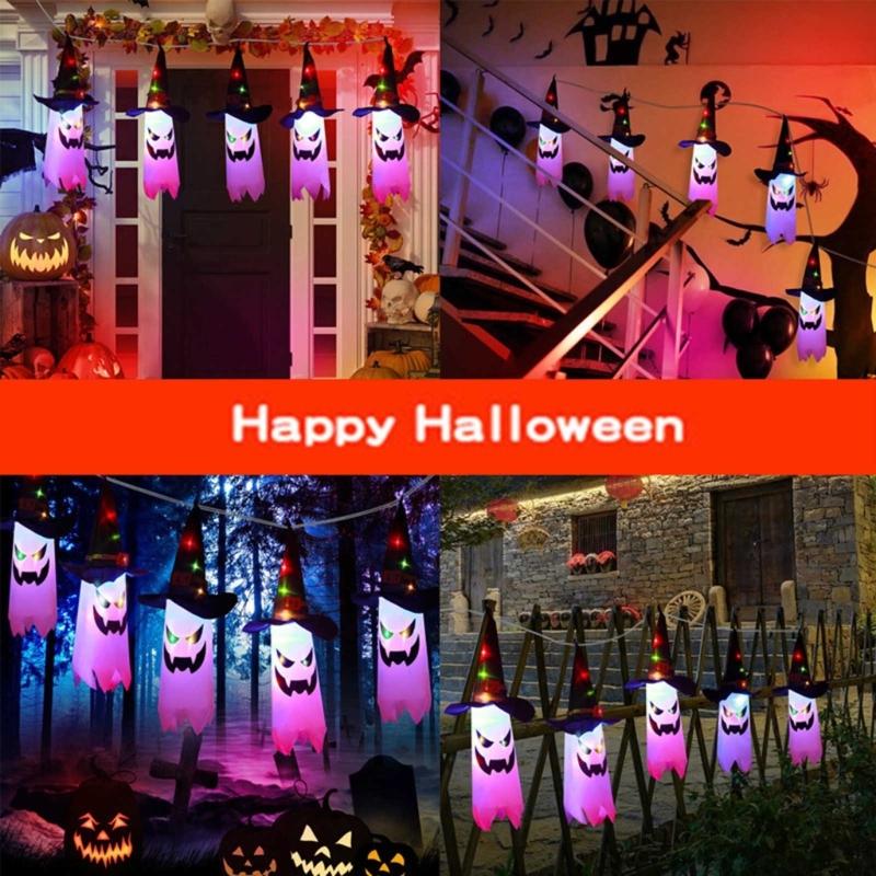 Halloween Decoration Flashing Light LED Skull Festival Dress Up Glowing Wizard Hat Lamps Hanging Decoration Kid Gift