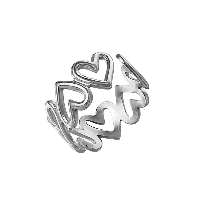 1Pcs Stainless steel adjustable ring heart shaped ring opening finger ring