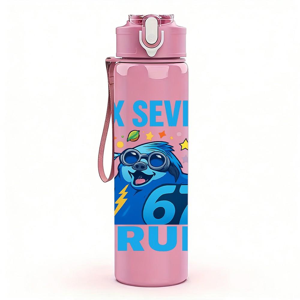 1PC Six Seven Bruh Blue Letter Art 750ml Color Plastic Sports Water Bottle Leakproof Flip Straw Lid Suitable for Sports Office Home Use