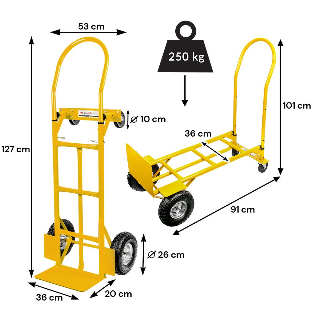 Mega-M 2in1 Miller Warehouse Trolley, Yellow, 250 Kg, Carton N