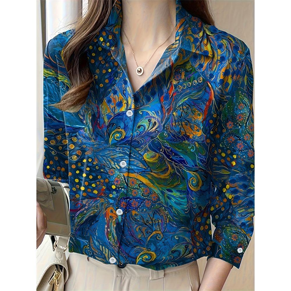 2025 New Women's Plus Size Shirt Fashionable Floral Pattern Suitable For Everyday Commuting Women's Shirt With Lapel Design