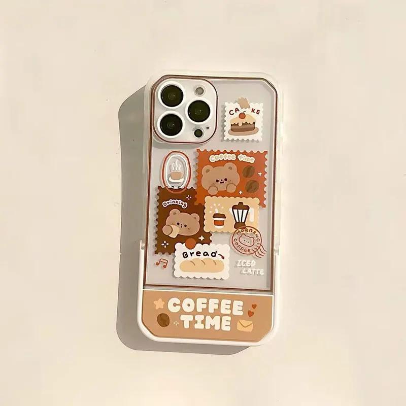 

2023 Новый Для iPhone 11 12 13 14 15 Pro Max XS XR 7 8 Plus Чехол для телефона Прозрачный Силиконовый Гель Невидимая Подставка Кофейный Мишка Узор TPU&Case&iphone13 Pro(6.1 ) прозрачный