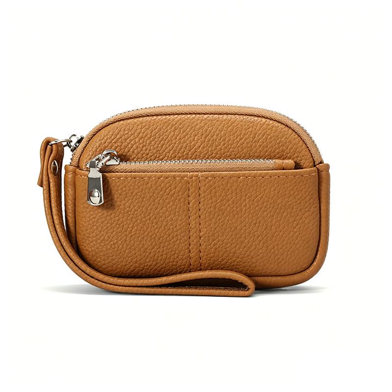 1Pcs Portable Pu Leather Women Mini Wallet Storage Bag Solid Color Students Coin Purse Large Capacity Zipper Wrist Key Bag