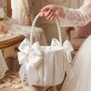 Rustic Bowknot Pearl Handle Basket Vintage Flower Girl Basket Wedding Flower Basket  Floral Petals