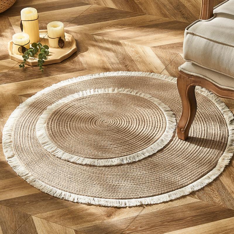 

Vintage Round Woven Rugs Handmade Rattan Carpet With Tassel For Bedroom Living Room Home Decor Floor Mats Chic Room Door Mat 45cm