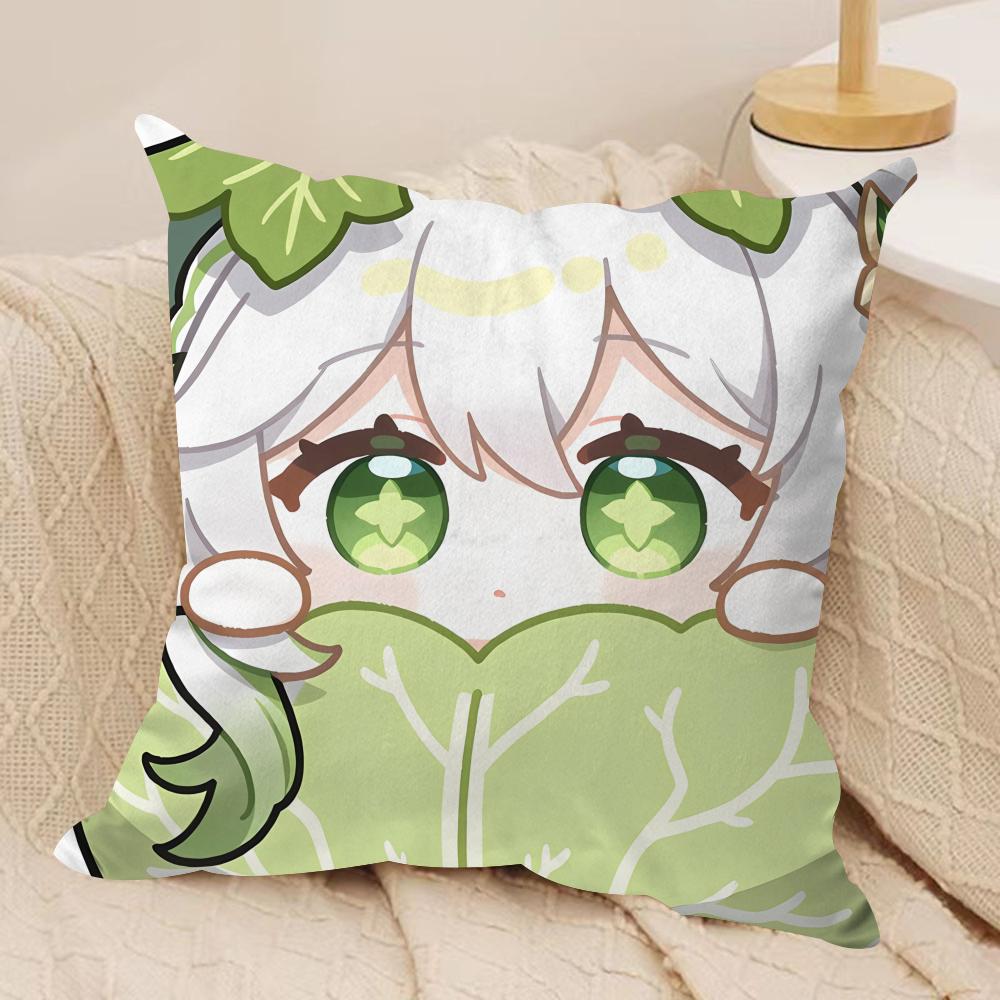 Nahida Cute Genshin Impact Cushion Cover Silky Short Plush Invisible Zipper Dustproof Sofa Pillow Case For Home Decor
