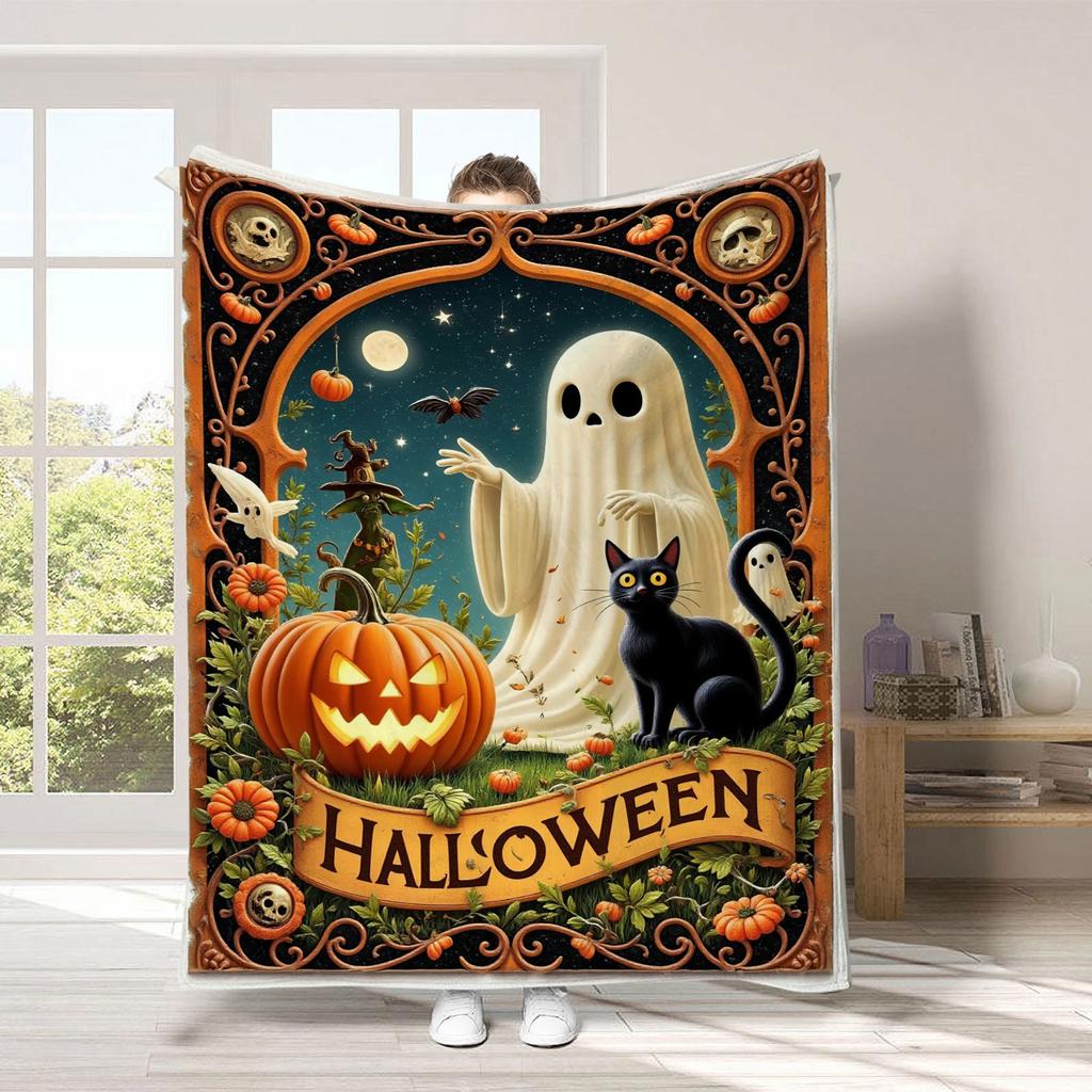 Halloween Festive Atmosphere Digital-printed Polyester Velvet Flannel Cover Blanket Fleece Soft Sofa Cover Blankets for Beds