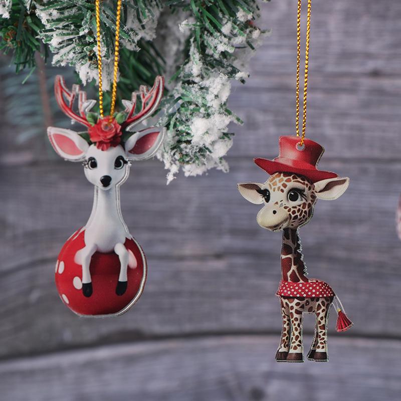 Christmas Modern Home Decoration Christmas Hanging Cartoon Giraffe Pattern Xmas Tree Hanging Car Hanging Festive