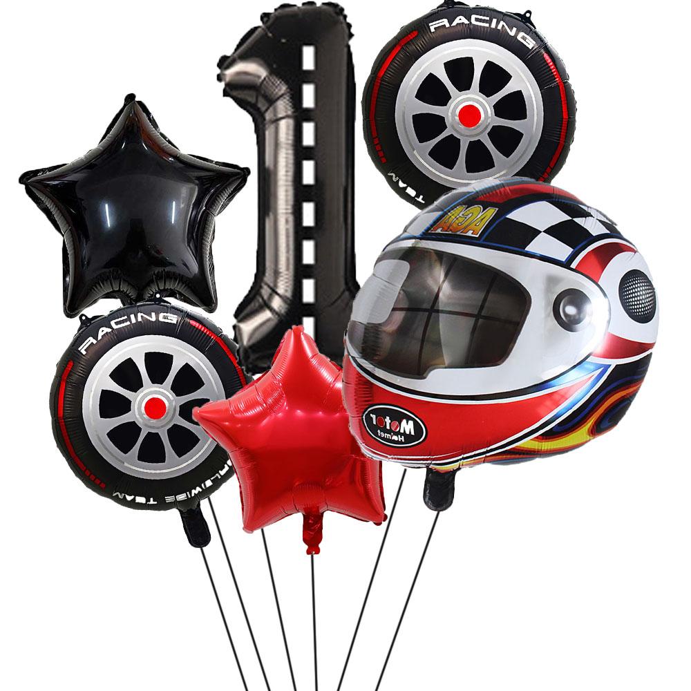 6PCS Motor Helmet Balloon Wheel Tire Racing Balloons Birthday Decor Boys Race Car Dirt Bike Motorcross Hot Wheel Party Supplies