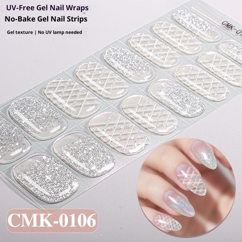 French Gradient Glitter Laser No-bake Gel Nail Stickers UV-Free Gel Nail Stickers