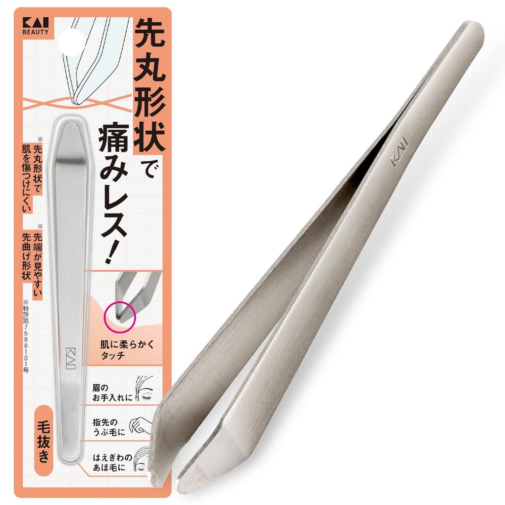 KAI Surutto Tweezers Round Tip Stainless Made Japan Fine Curved KQ3280