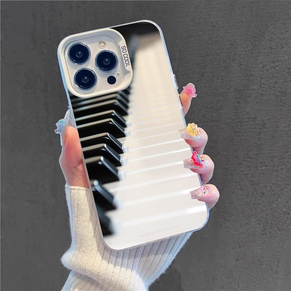 Black White Music Piano Keys Notes Phone Case For IPhone 16 15 14 13 12 11 Pro Max X XR XSMAX 8 7 Plus Matte Shockproof Back