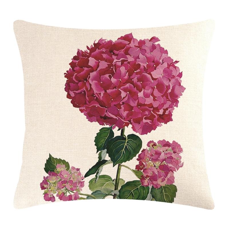Stylishs Flower Cushions Cover Hydrangea Throw Pillow Cover Linen Material