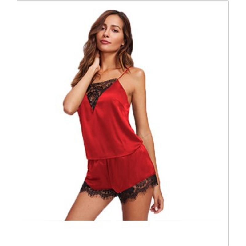 

New loungewear, stylish and comfortable lace lace pajama set, plenty S красный