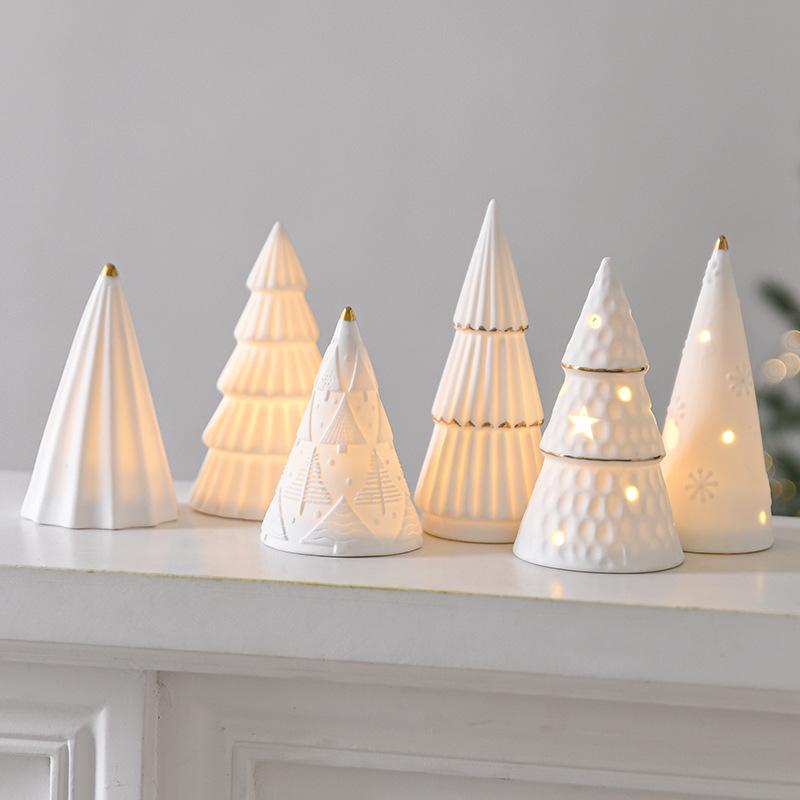 Nordic Style Ceramic Luminous Christmas Tree Ornament - Desktop Decoration Gift