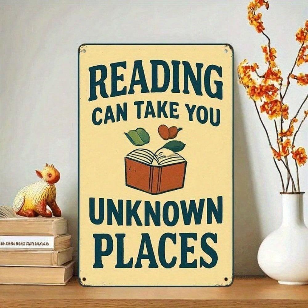 Metal Wall Art Vintage Poster Reading Takes You to the Unknown Gift for Bookstore