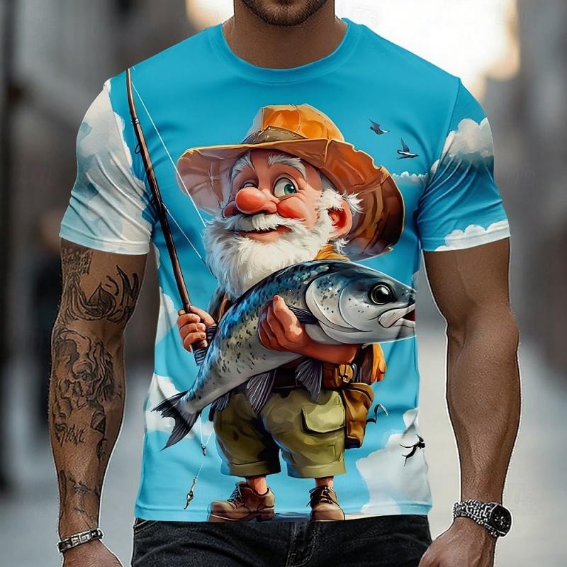 3D Printed Funny Old Man Fishing T-Shirt For Men Humor Graphic Short Sleeve Tees Summer Casual Personality Tops O-Neck T Shirts