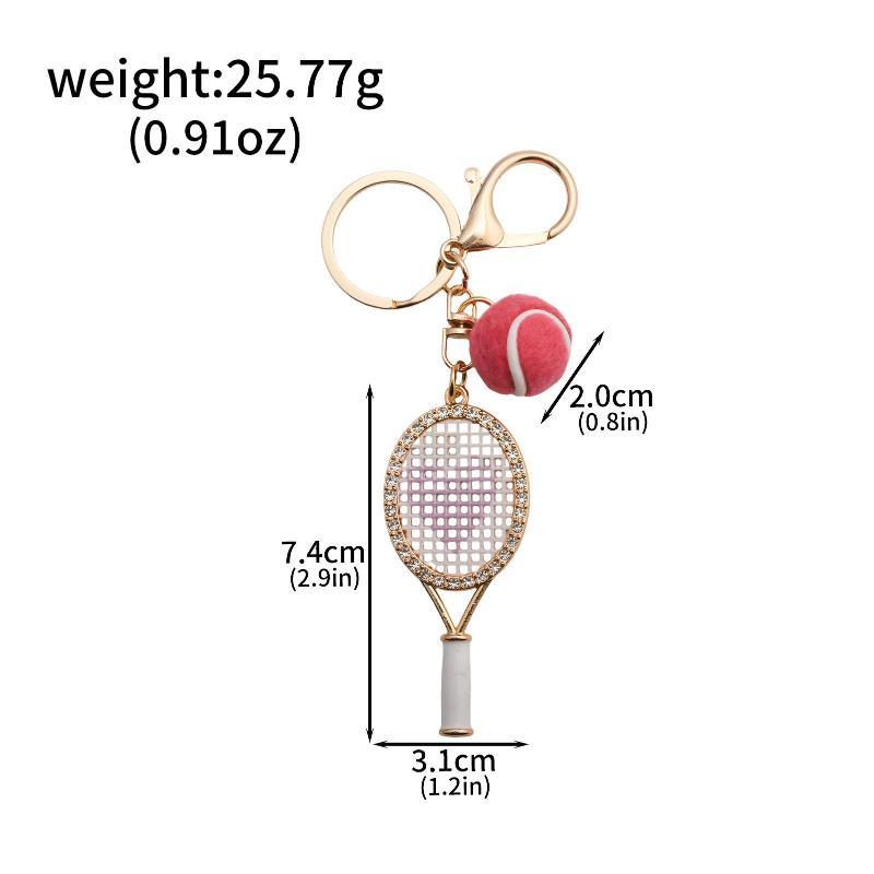 Crystal Heart Tennis Racket Keychain Mini Felt Tennis Ball Bag Charm Sports Key Ring Backpack Purse Pendant Gift For Women