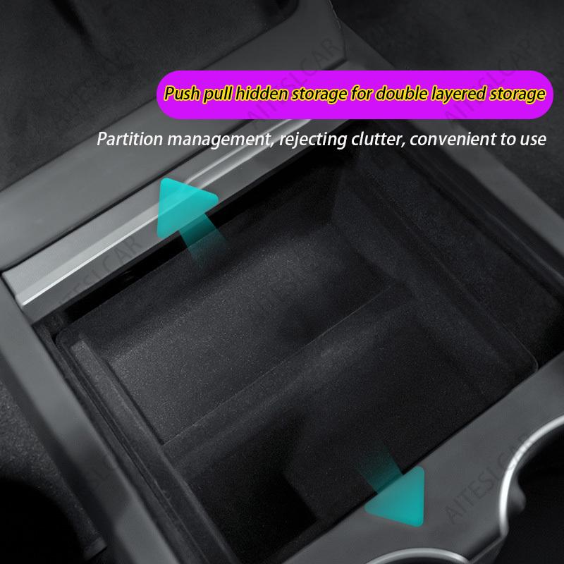 For Tesla Model 3/Y Juniper 2025+ Center Console Organizer Tray Armrest Cubby Drawer Flocking Model Y Storage Box Accessorie