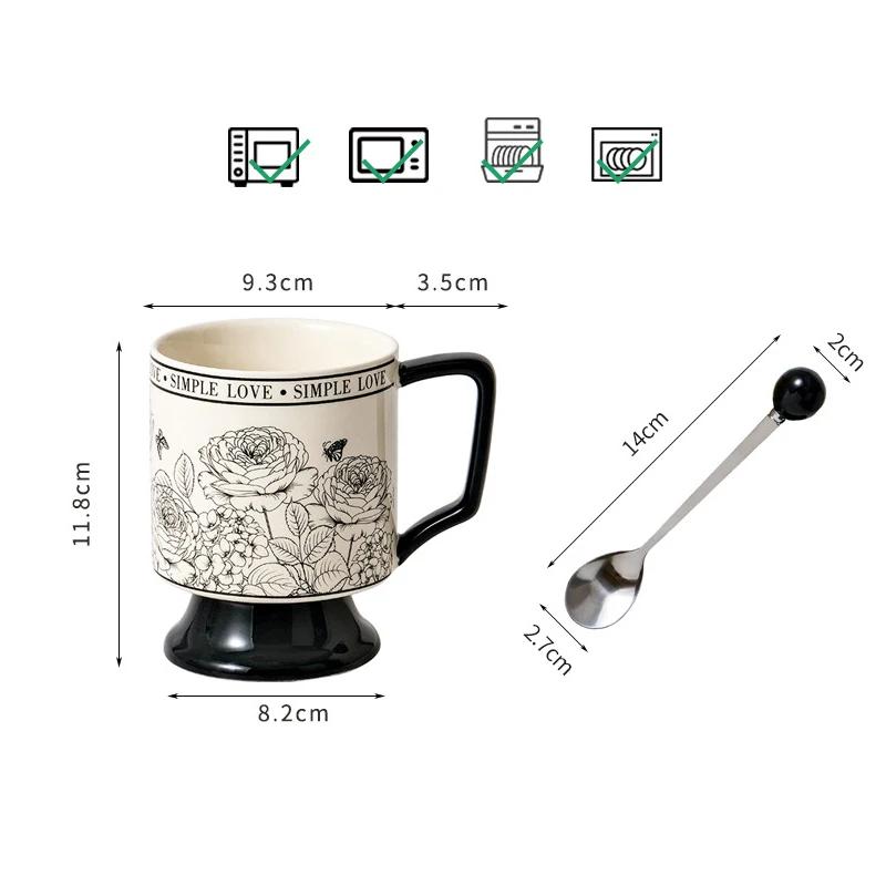 Creative Vintage Ceramic Cup with Handle Heat-resistant Coffee Mug Rose Patterned High Standing Tea Cup for Christmas Gifts