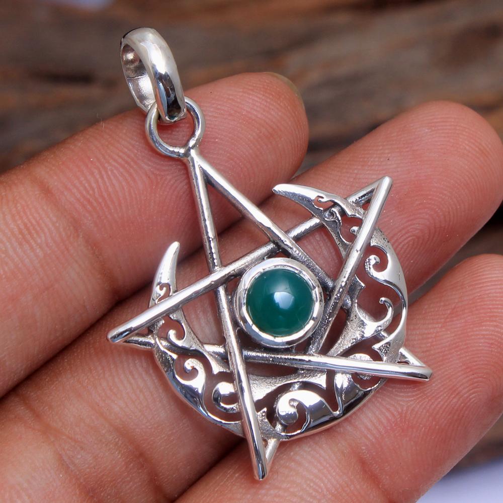 Karneol Larimar Kyanit Grüner Onyx Mondstein Stern & Mond Anhänger 925 Sterling Silber handgefertigter Schmuck